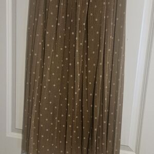 Women's polka dot pleated tan midi skirt